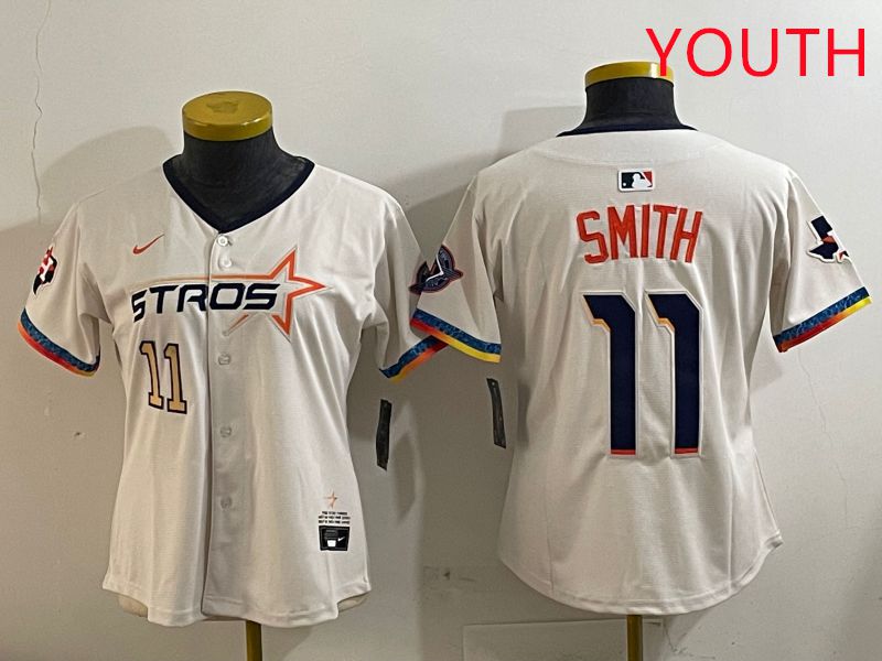 Youth Houston Astros 11 Smith Cream Fourth generation Joint Name Nike 2025 MLB Jersey style 2